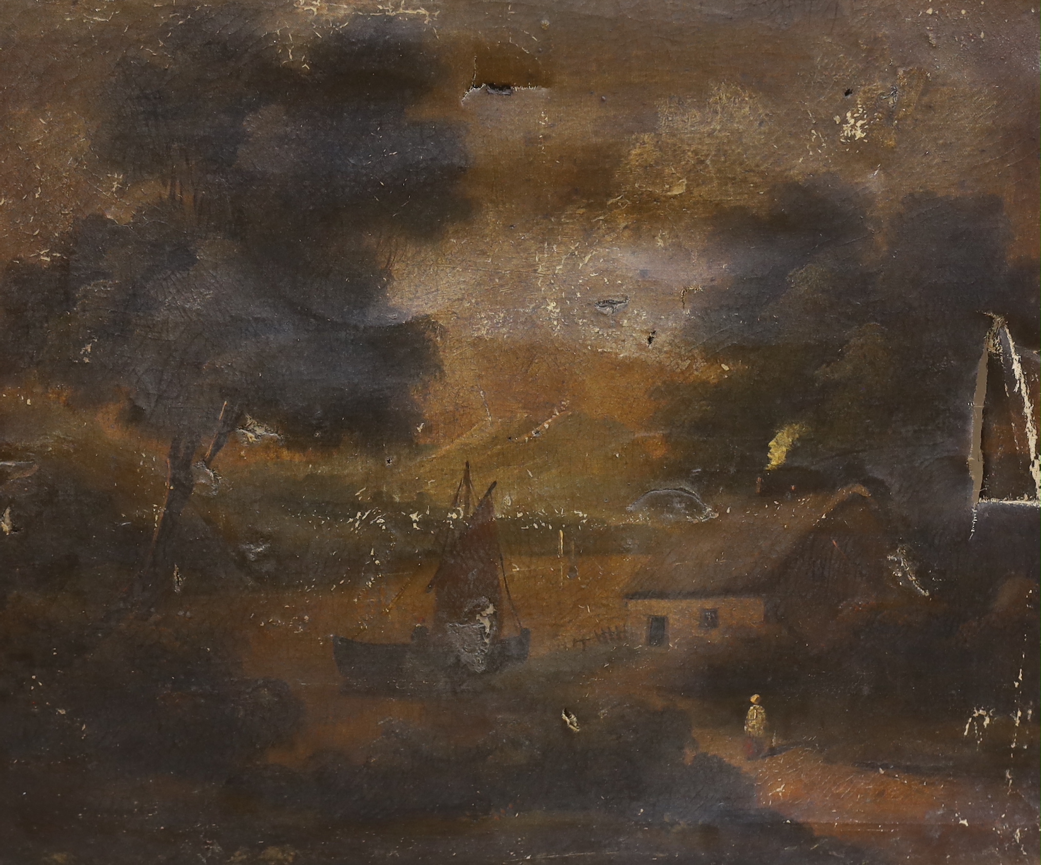 18th / 19th century English school, pair of oils on canvas, Pastoral landscapes (a.f), each 50 x 60cm, unframed